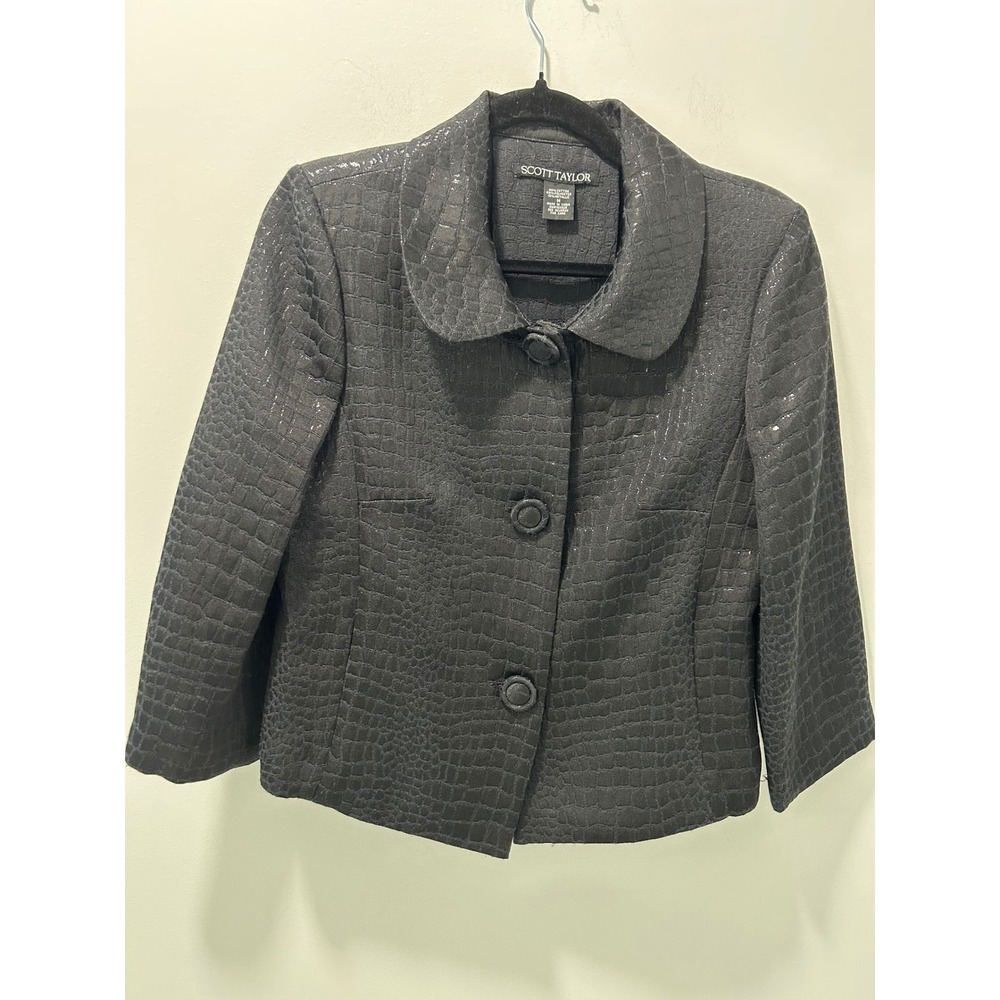 Scott Taylor Black Crocodile Embossed Metallic Button Front Jacket Womens M